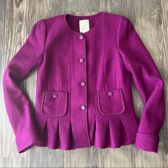 Anthropologie Elevenses Raspberry Peplum Structured Wool Blend Blazer - Picture 5 of 16